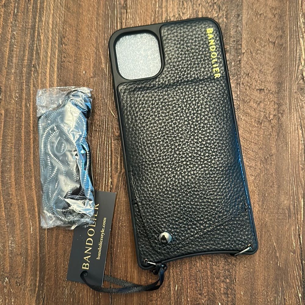 NEW Bandolier iPhone 11 Pro Max Crossbody Black Case with Pewter Strap
